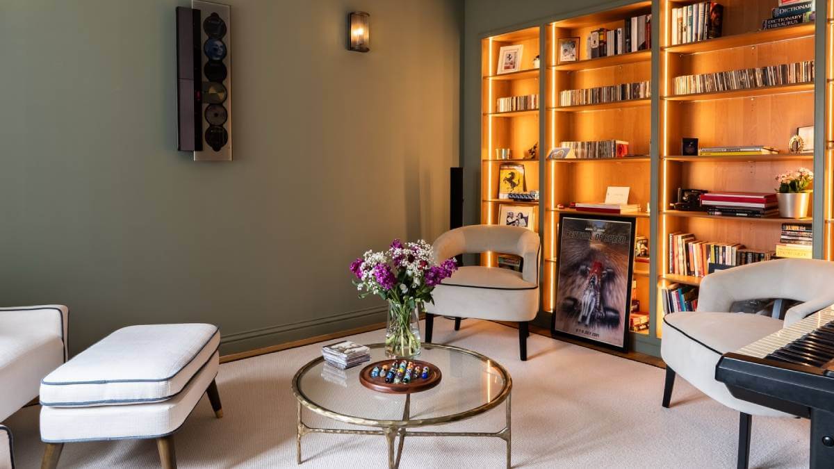 living room with warm lighting