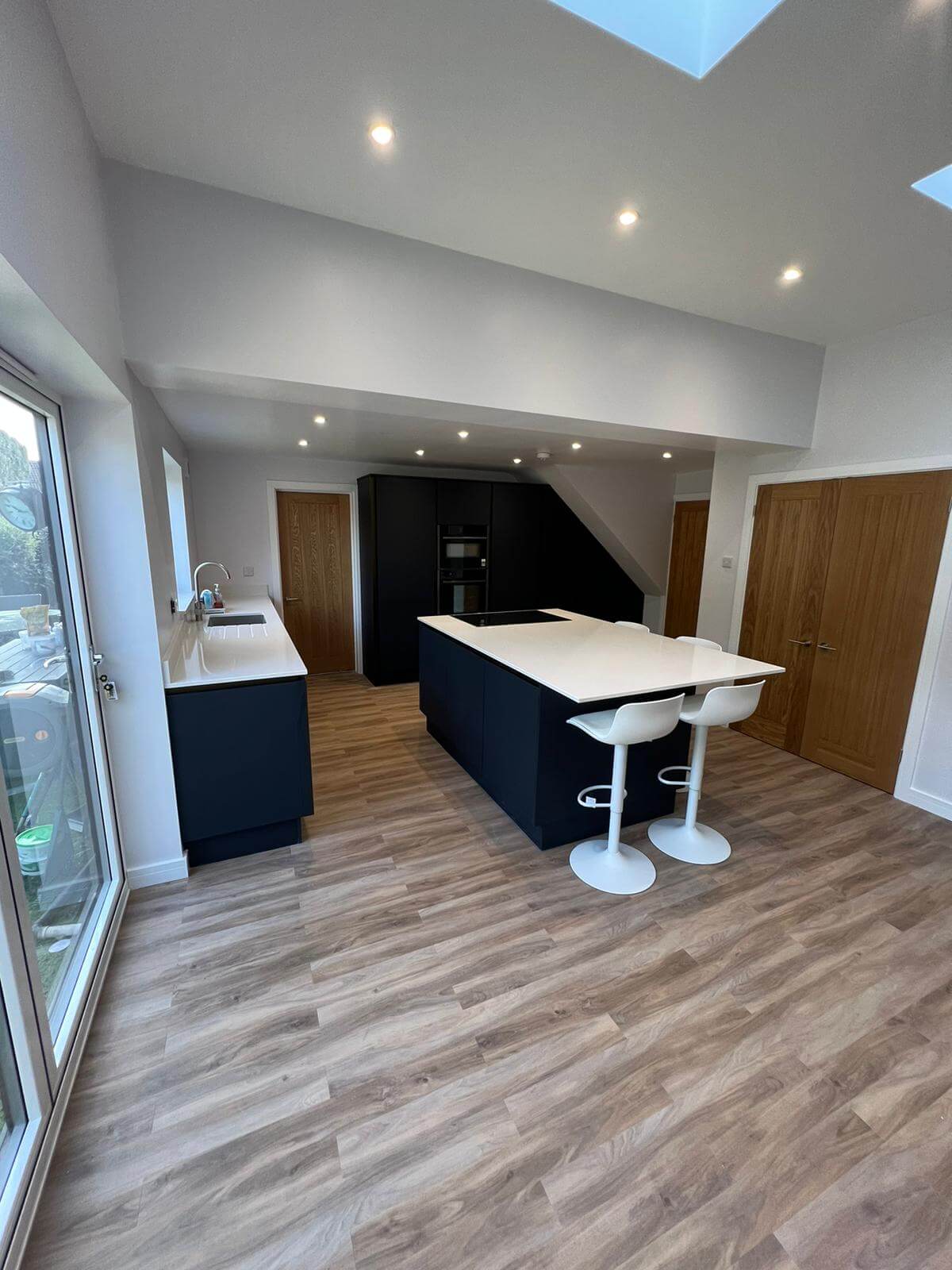 A wide angle of the completed kitchen refurbishment