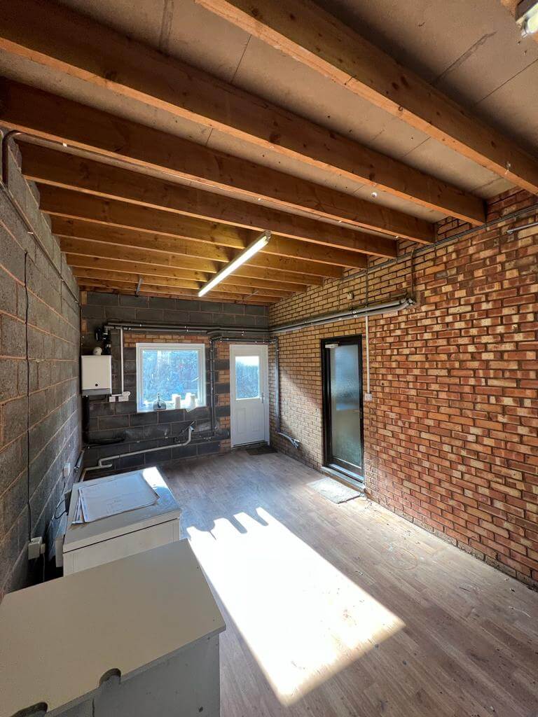 A wide shot of the garage conversion