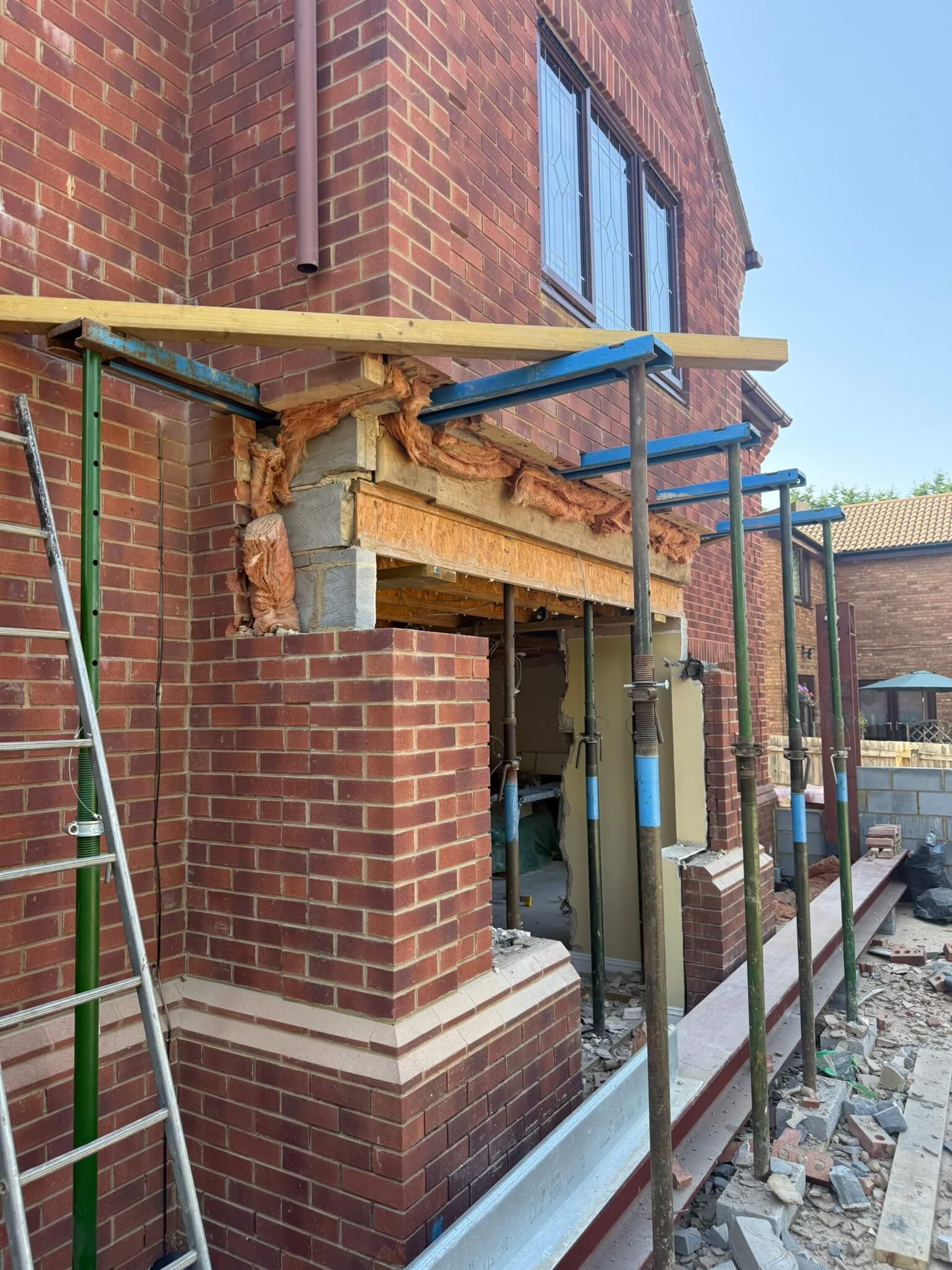 A side view of the extension being worked