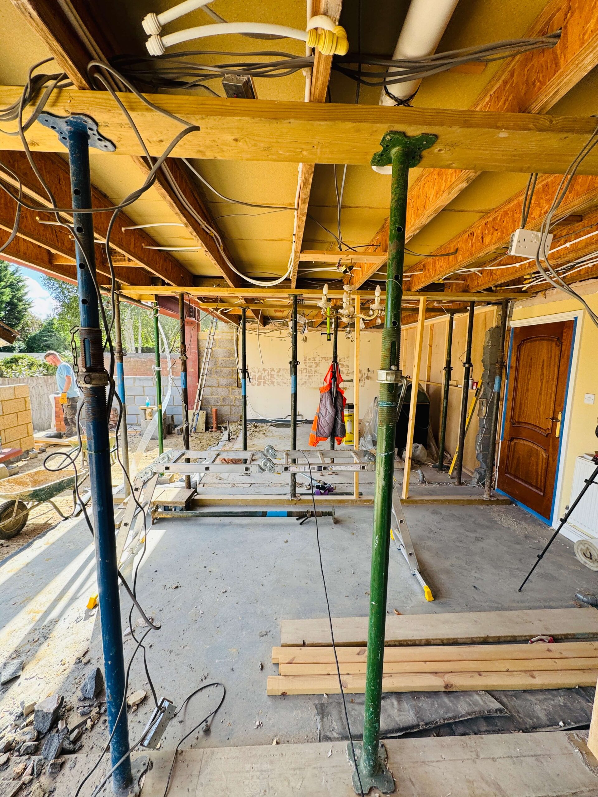 A close up view of the interior refurbishment being done