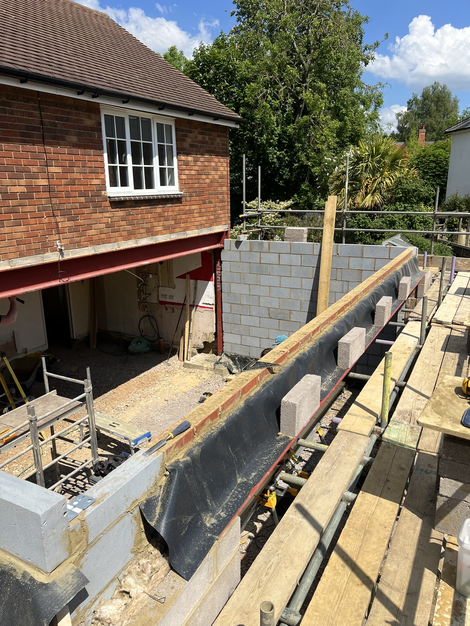 A higher angle of the progress on the rear extension