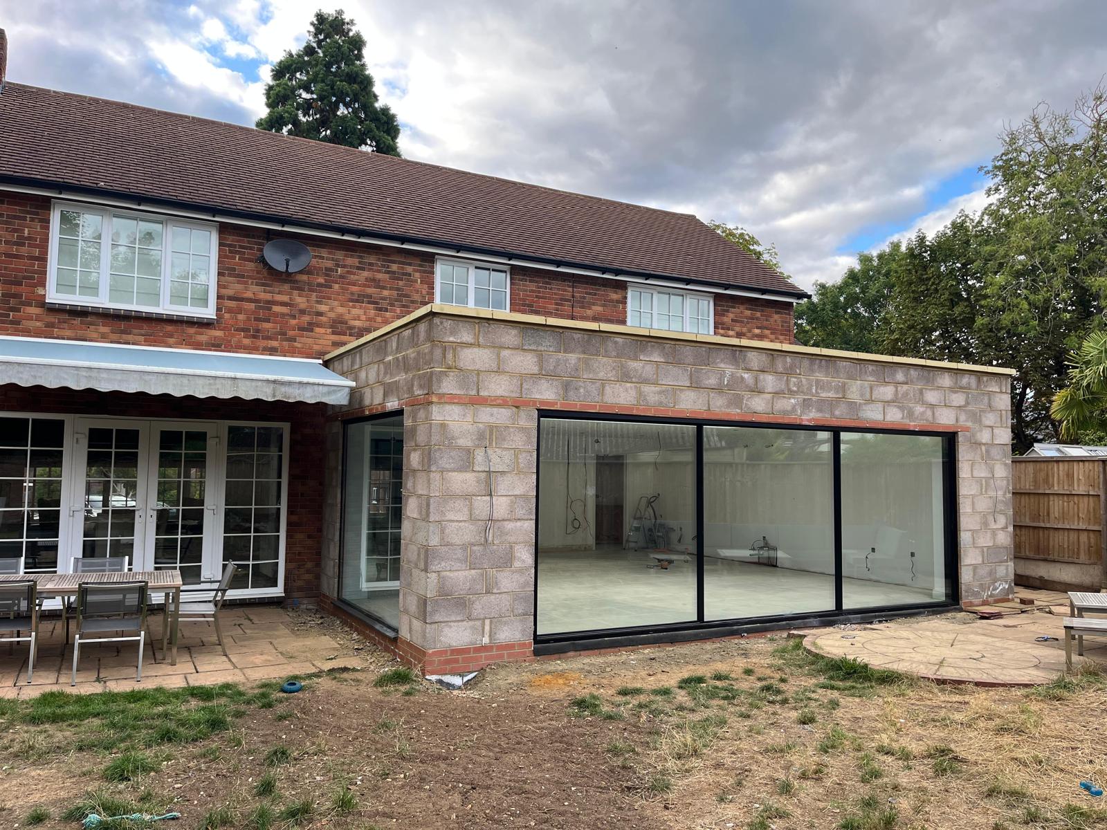 An exterior view of the extension in progress
